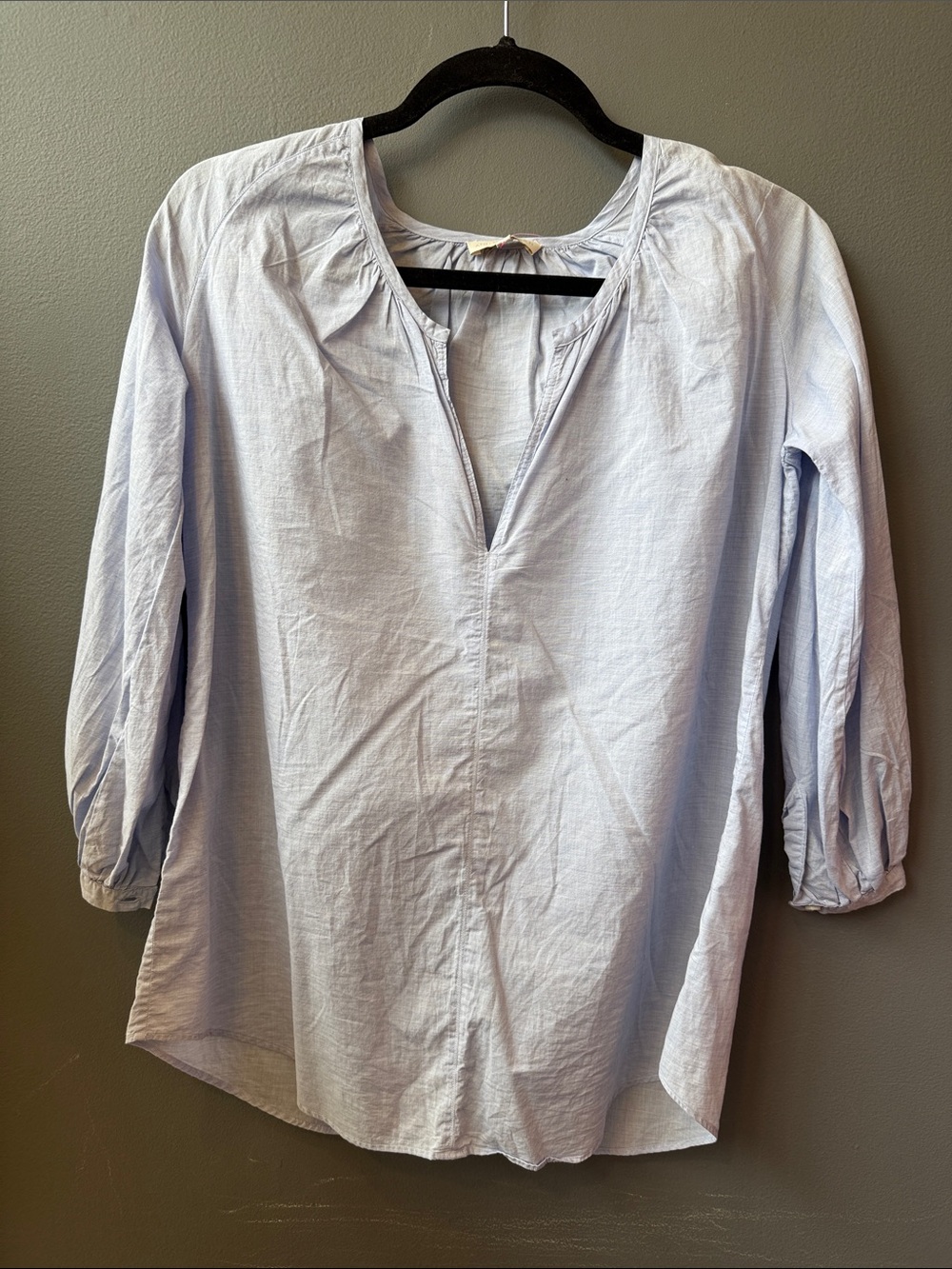 ANN MASHBURN Light Blue V-Neck Cotton Blouse